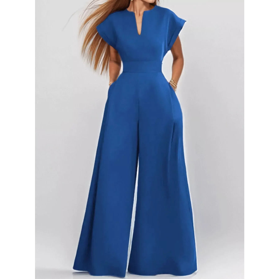 Full Size Notched Wide Leg Jumpsuit Plus Size Navy / S Apparel and Accessories