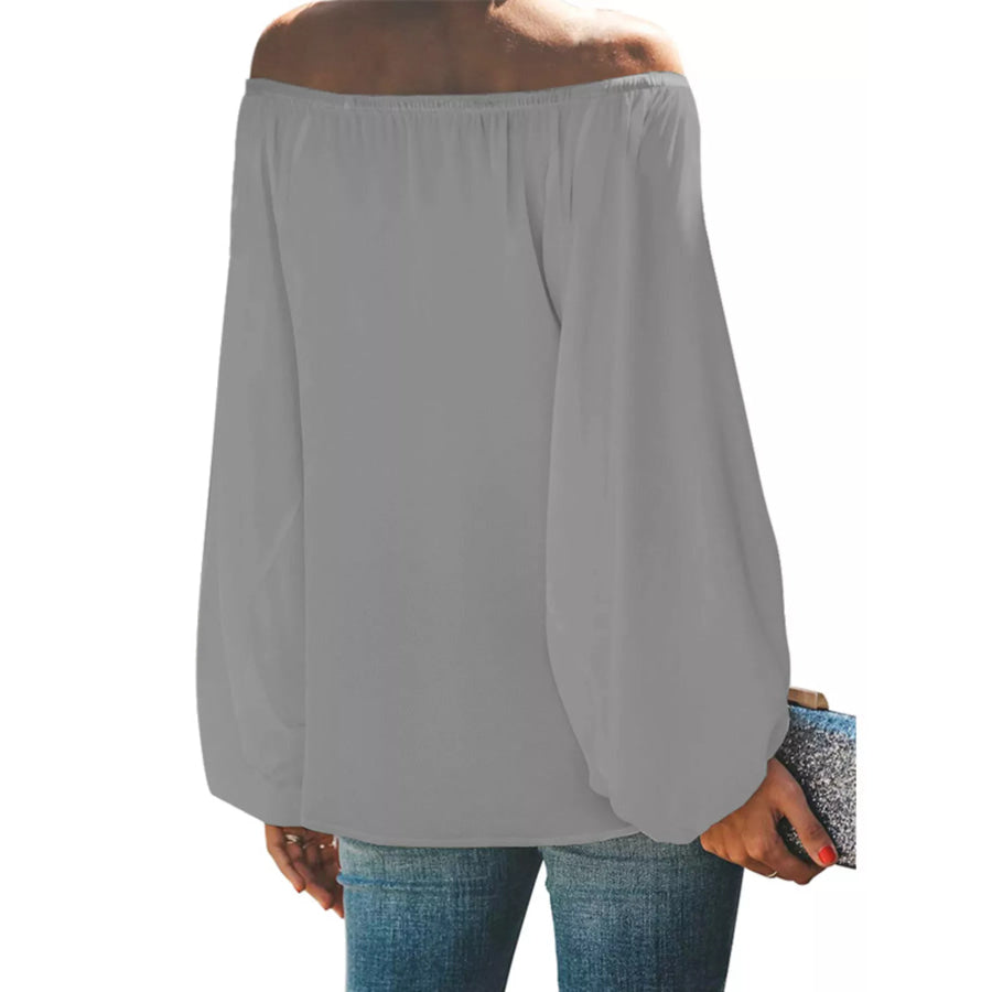 Full Size Off-Shoulder Balloon Sleeve Blouse Plus Size Apparel and Accessories