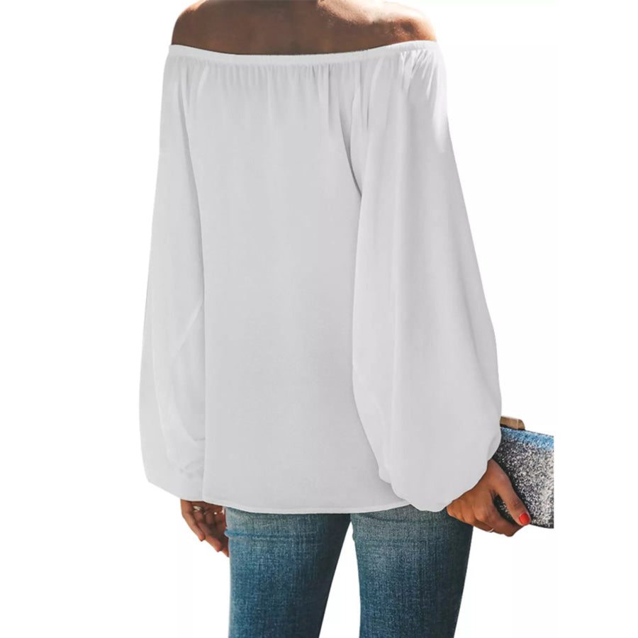 Full Size Off-Shoulder Balloon Sleeve Blouse Plus Size Apparel and Accessories