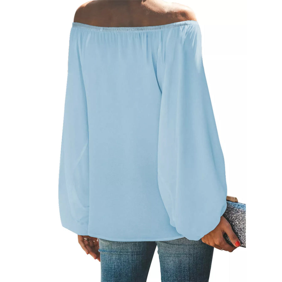 Full Size Off-Shoulder Balloon Sleeve Blouse Plus Size Apparel and Accessories