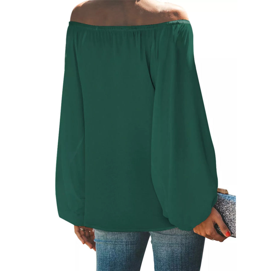 Full Size Off-Shoulder Balloon Sleeve Blouse Plus Size Apparel and Accessories