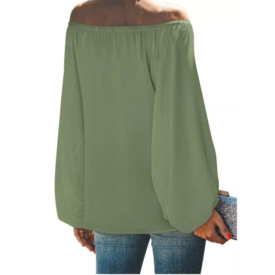 Full Size Off-Shoulder Balloon Sleeve Blouse Plus Size Apparel and Accessories
