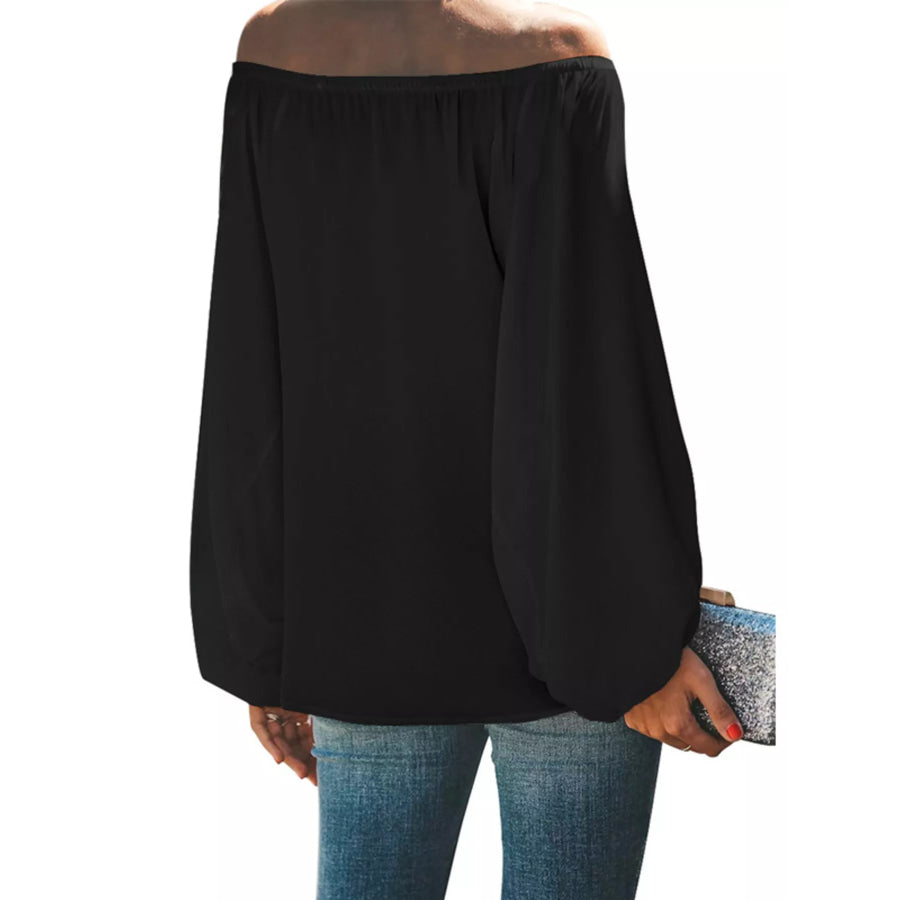 Full Size Off-Shoulder Balloon Sleeve Blouse Plus Size Apparel and Accessories