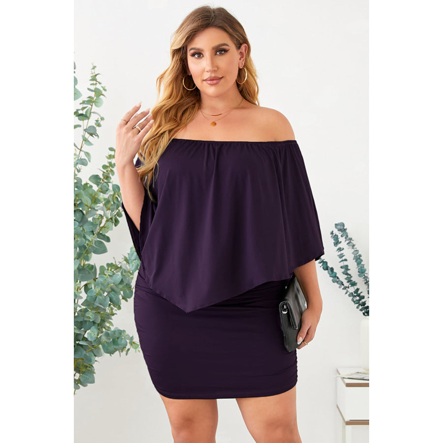 Full Size Off-Shoulder Half Sleeve Dress Plum / S Apparel and Accessories