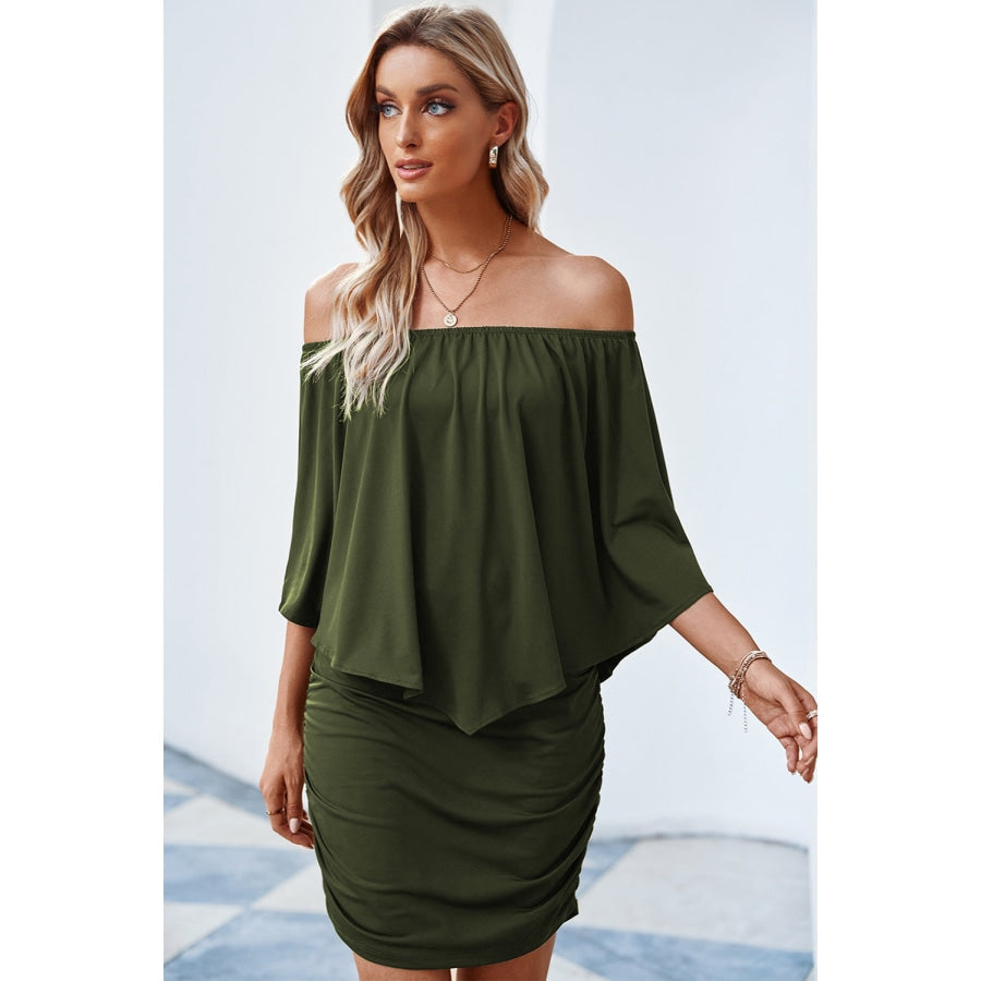 Full Size Off-Shoulder Layered Dress Moss / S