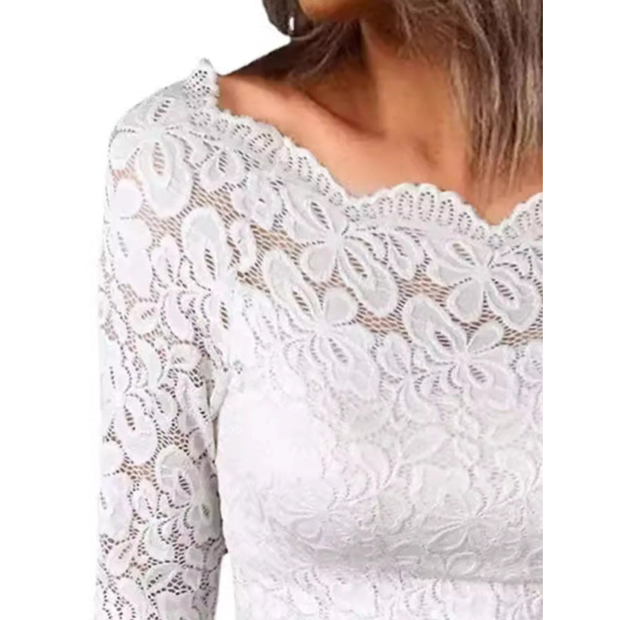 Full Size Off-Shoulder Long Sleeve Lace Blouse Plus Size Apparel and Accessories