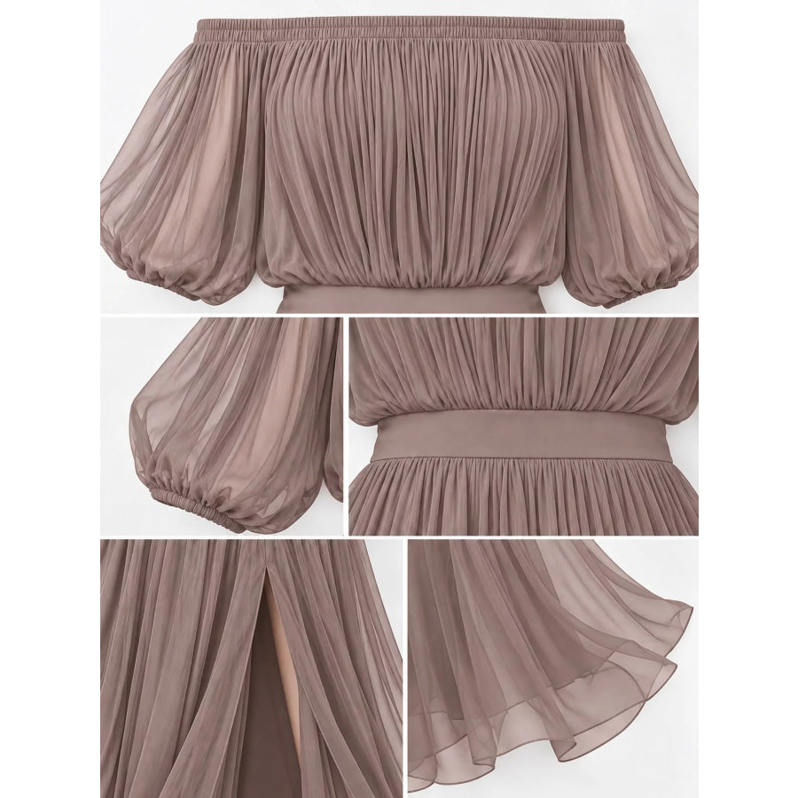 Full Size Off-Shoulder Ruched Chiffon Maxi Dress Plus Apparel and Accessories