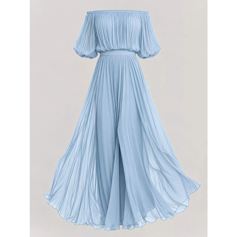 Full Size Off-Shoulder Ruched Chiffon Maxi Dress Plus Apparel and Accessories
