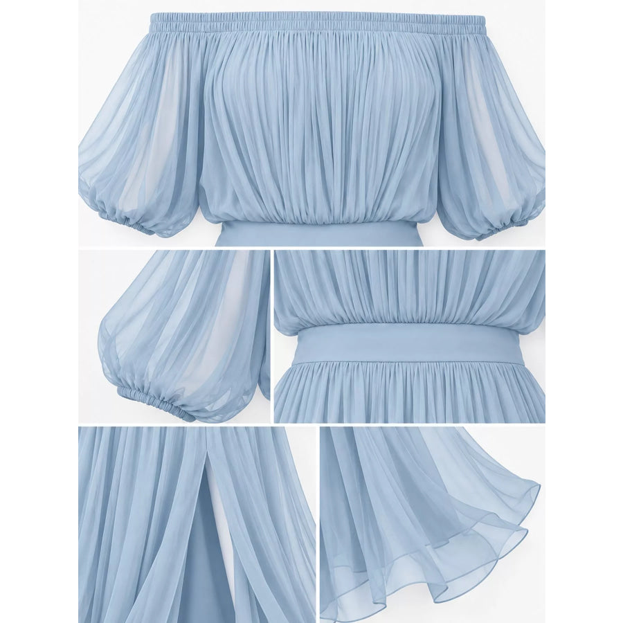 Full Size Off-Shoulder Ruched Chiffon Maxi Dress Plus Apparel and Accessories