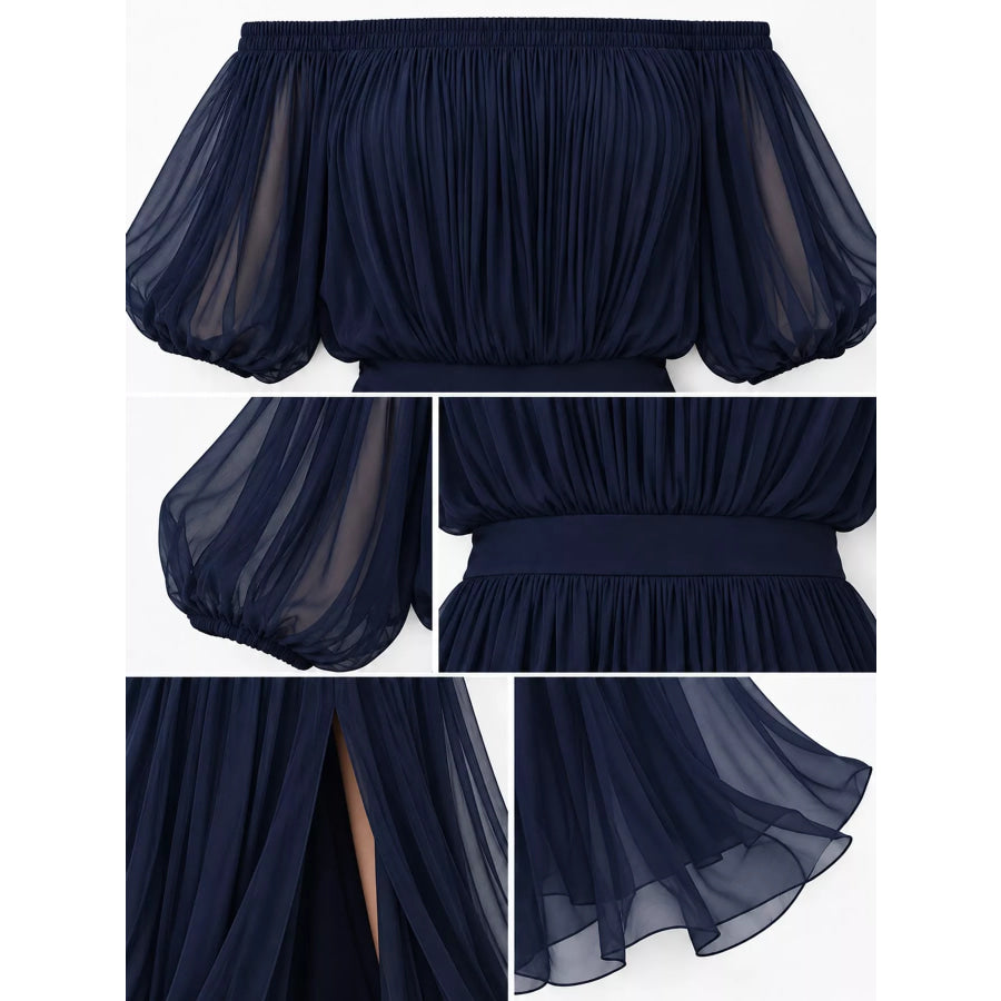 Full Size Off-Shoulder Ruched Chiffon Maxi Dress Plus Apparel and Accessories
