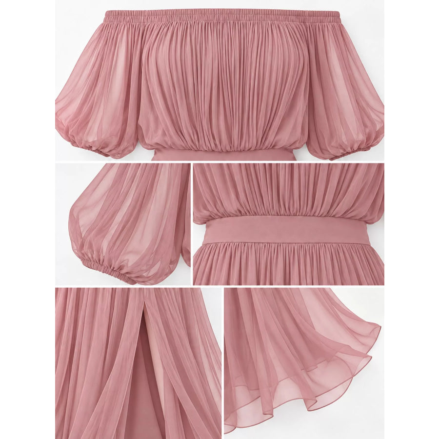 Full Size Off-Shoulder Ruched Chiffon Maxi Dress Plus Apparel and Accessories