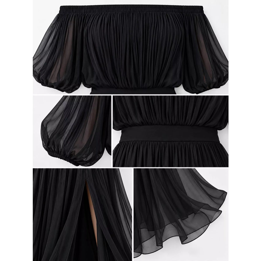Full Size Off-Shoulder Ruched Chiffon Maxi Dress Plus Apparel and Accessories