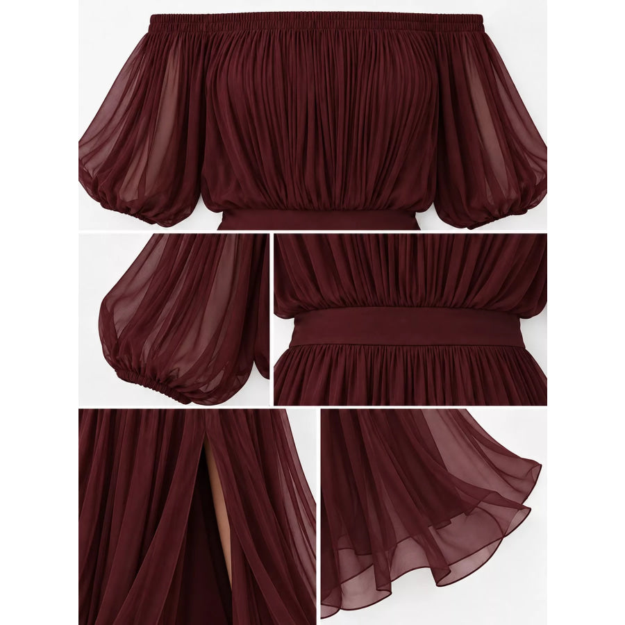 Full Size Off-Shoulder Ruched Chiffon Maxi Dress Plus Apparel and Accessories
