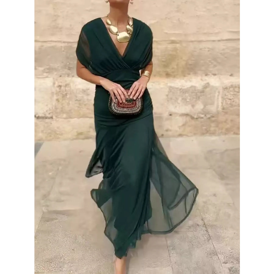 Full Size Off-Shoulder Ruched Maxi Dress Plus Apparel and Accessories