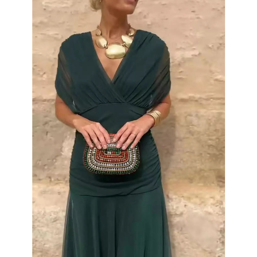 Full Size Off-Shoulder Ruched Maxi Dress Plus Apparel and Accessories