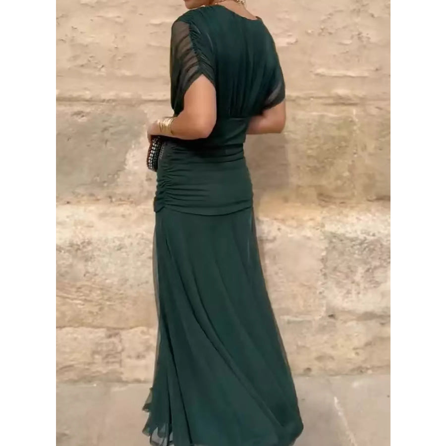Full Size Off-Shoulder Ruched Maxi Dress Plus Apparel and Accessories