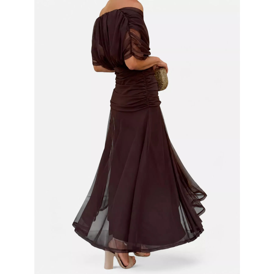 Full Size Off-Shoulder Ruched Maxi Dress Plus Apparel and Accessories