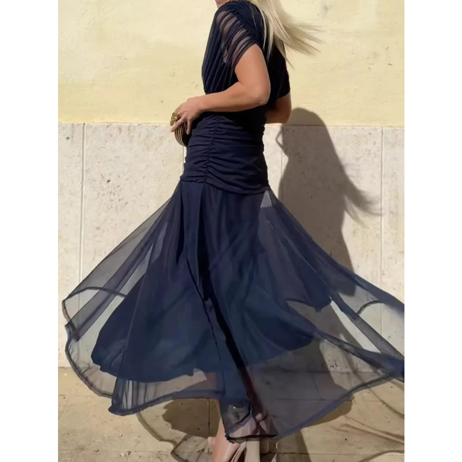 Full Size Off-Shoulder Ruched Maxi Dress Plus Apparel and Accessories