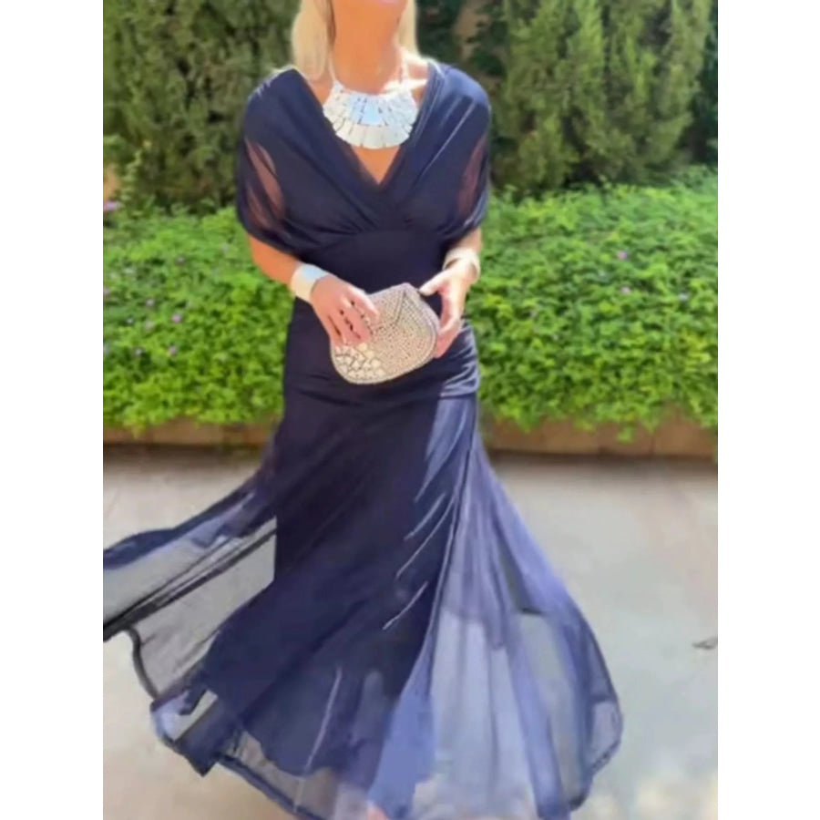 Full Size Off-Shoulder Ruched Maxi Dress Plus Dark Blue / S Apparel and Accessories