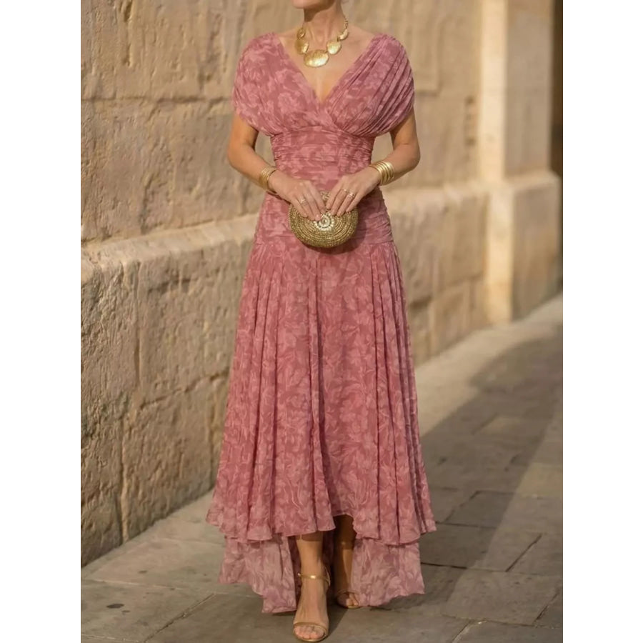 Full Size Off-Shoulder Ruched Maxi Dress Plus Pink / S Apparel and Accessories