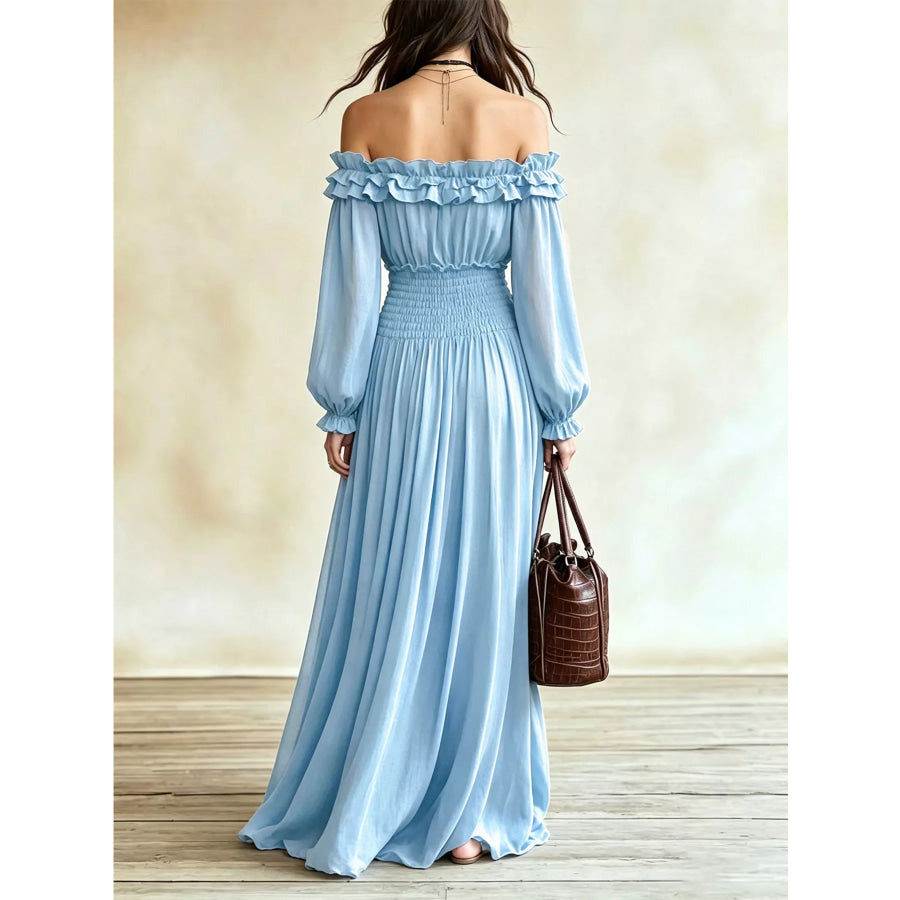 Full Size Off-Shoulder Ruffled Maxi Dress with Smocked Waist Plus Size Apparel and Accessories