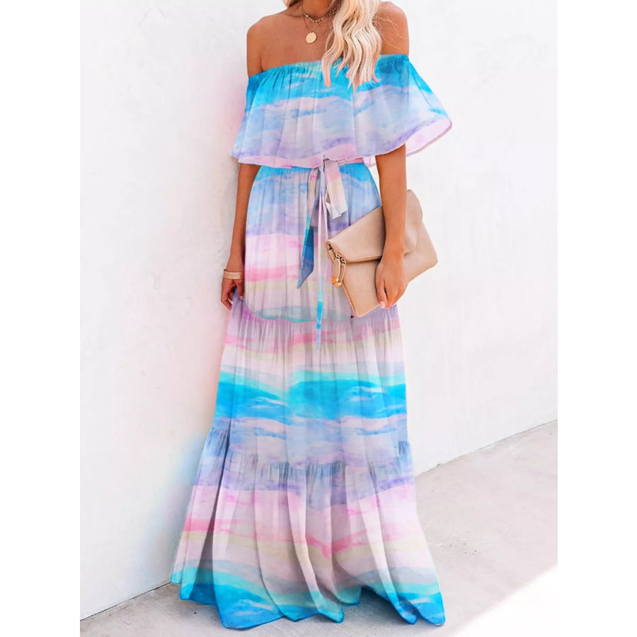 Full Size Off-Shoulder Tiered Maxi Dress Plus Size Cloud Blue / S Apparel and Accessories