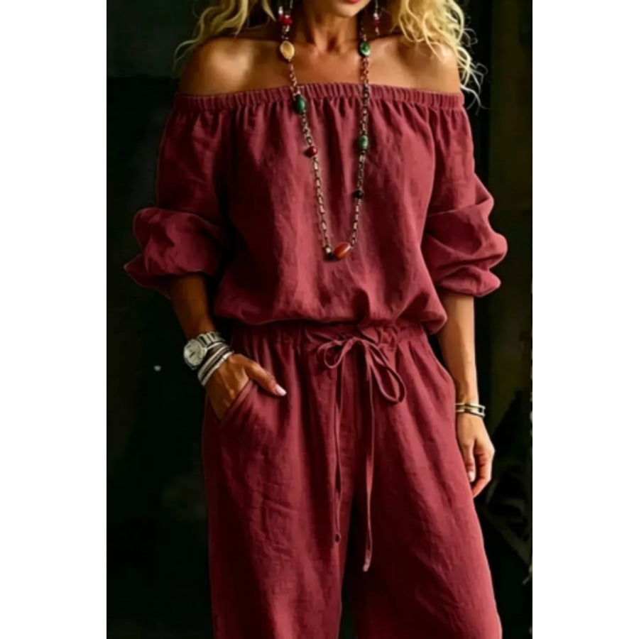 Full Size Off-Shoulder Top and Pants Set Plus Size Apparel and Accessories