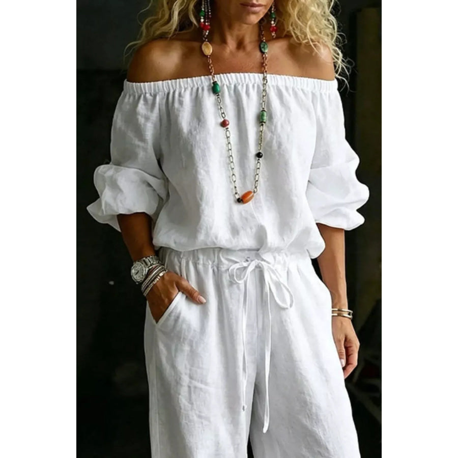 Full Size Off-Shoulder Top and Pants Set Plus Size Apparel and Accessories