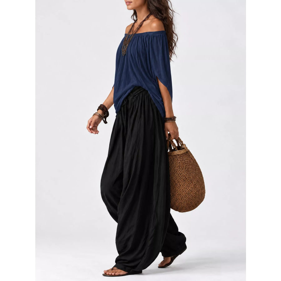 Full Size Off-Shoulder Top and Wide-Leg Harem Pants Set Plus Apparel Accessories