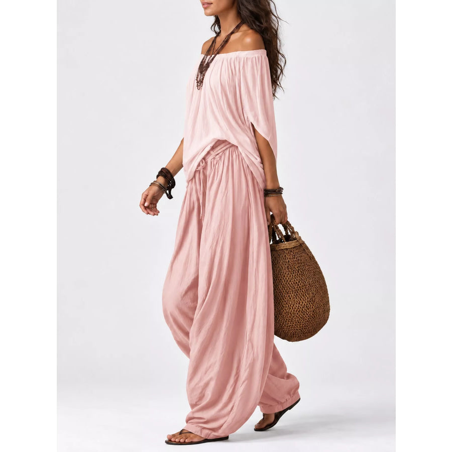 Full Size Off-Shoulder Top and Wide-Leg Harem Pants Set Plus Apparel Accessories