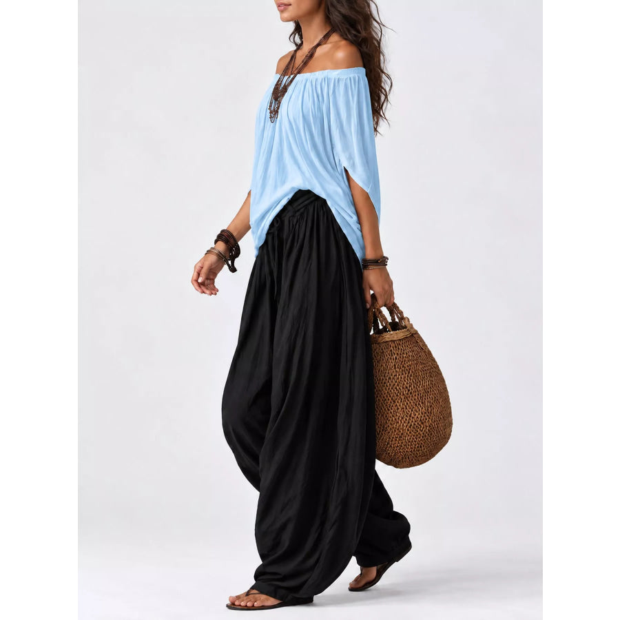 Full Size Off-Shoulder Top and Wide-Leg Harem Pants Set Plus Apparel Accessories