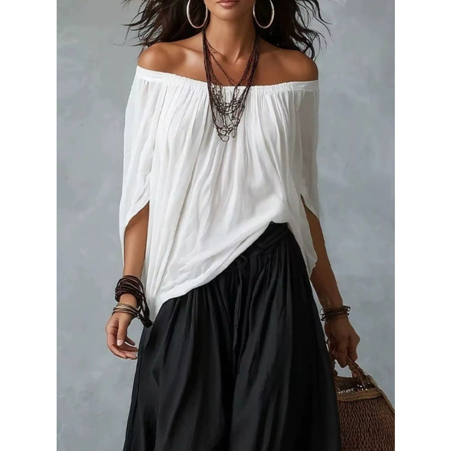 Full Size Off-Shoulder Top and Wide-Leg Harem Pants Set Plus Size Apparel and Accessories