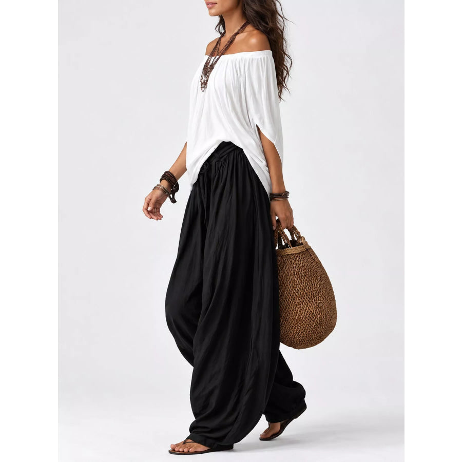 Full Size Off-Shoulder Top and Wide-Leg Harem Pants Set Plus Apparel Accessories