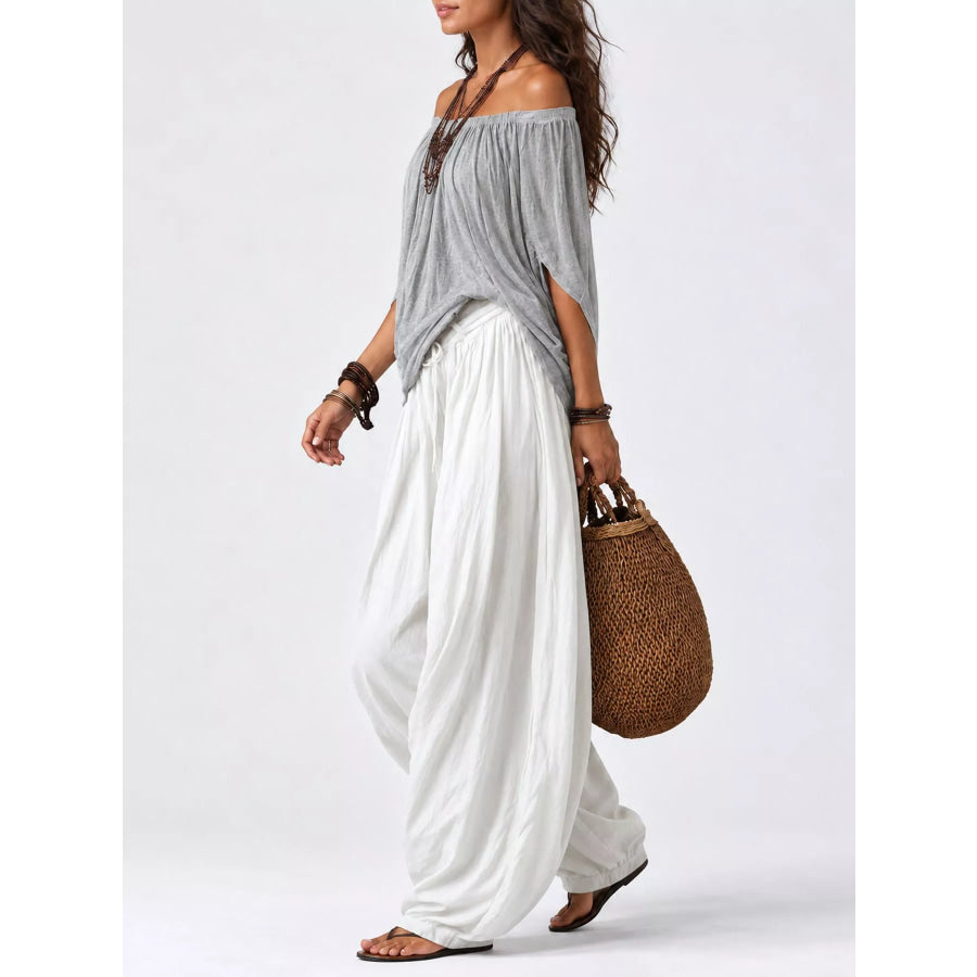 Full Size Off-Shoulder Top and Wide-Leg Harem Pants Set Plus Apparel Accessories