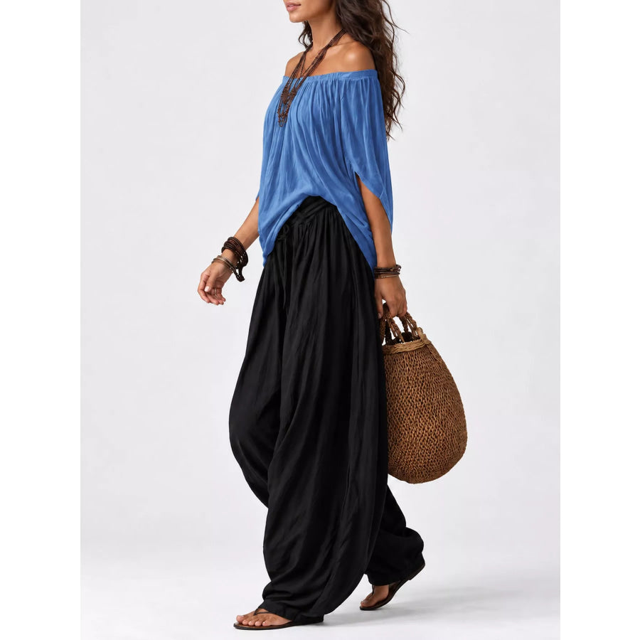 Full Size Off-Shoulder Top and Wide-Leg Harem Pants Set Plus Apparel Accessories