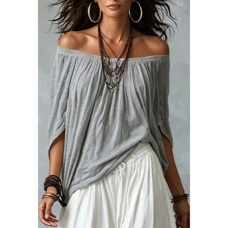 Full Size Off-Shoulder Top and Wide-Leg Pants Set Plus Size Apparel and Accessories
