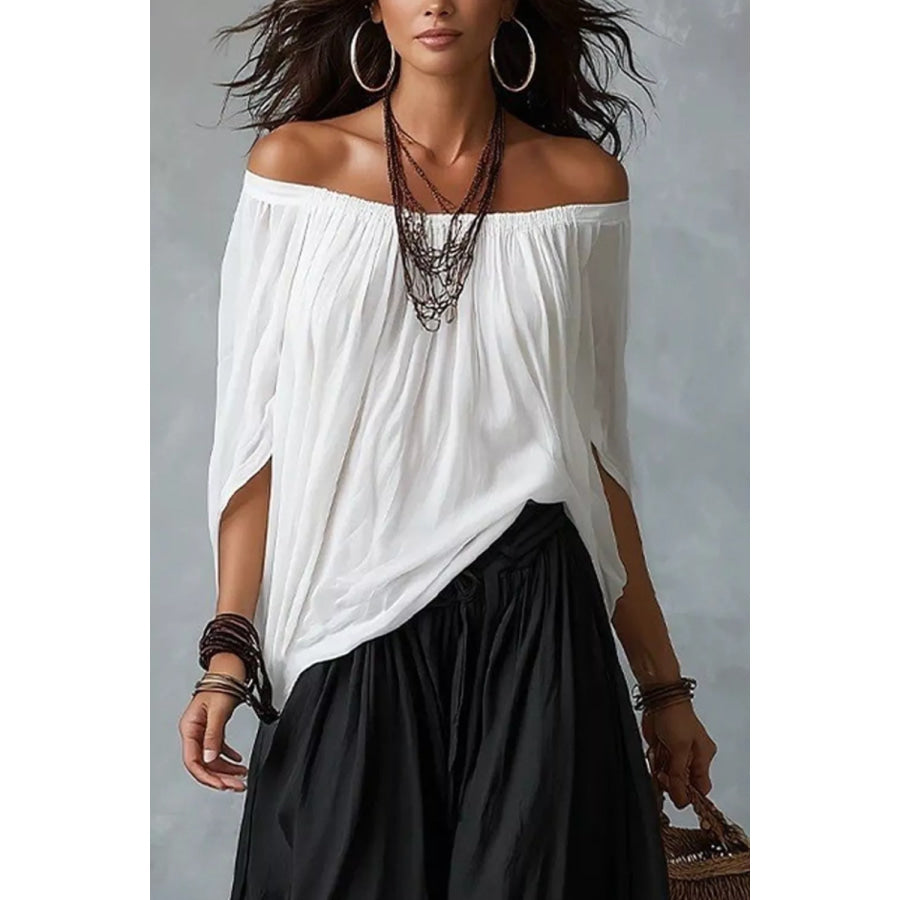 Full Size Off-Shoulder Top and Wide-Leg Pants Set Plus Size Apparel and Accessories