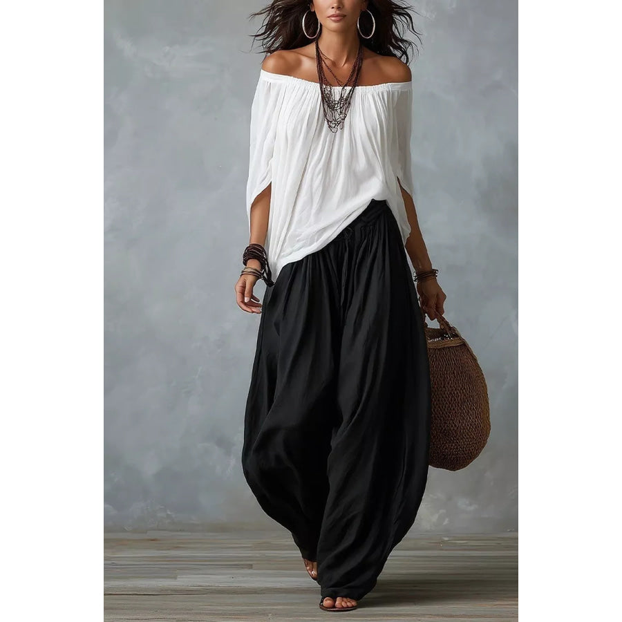 Full Size Off-Shoulder Top and Wide-Leg Pants Set Plus Size Black / S Apparel and Accessories
