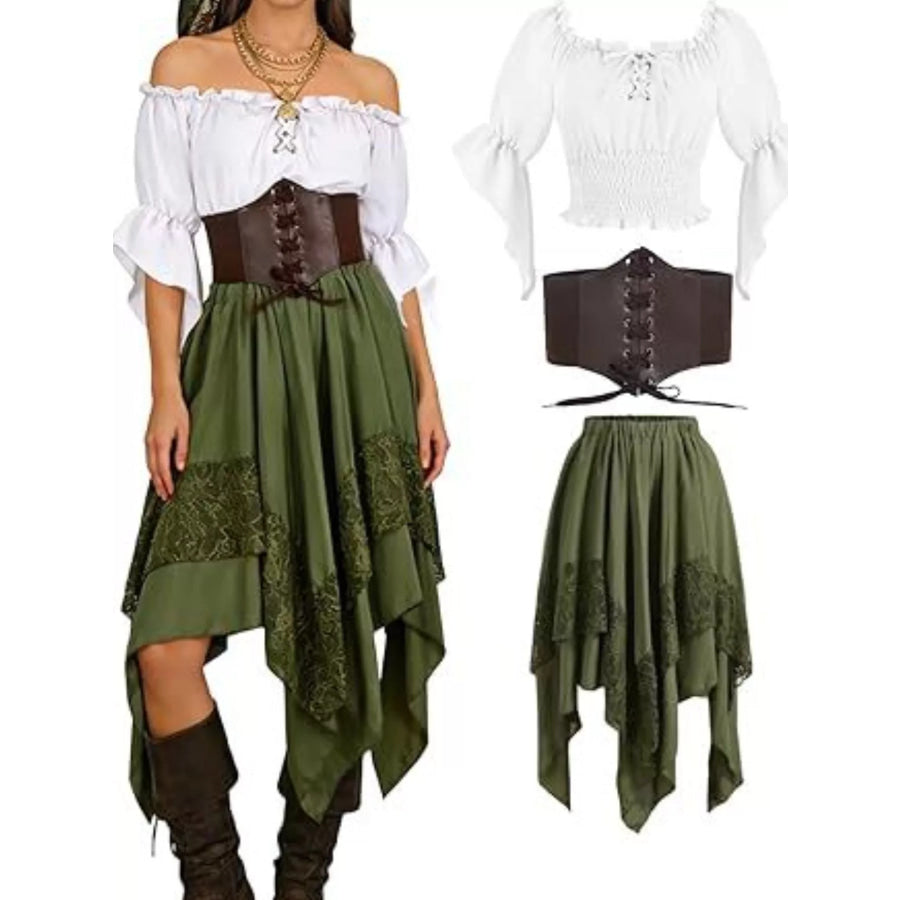 Full Size Off-Shoulder Top & Belly Band and Skirt Set Plus Apparel Accessories