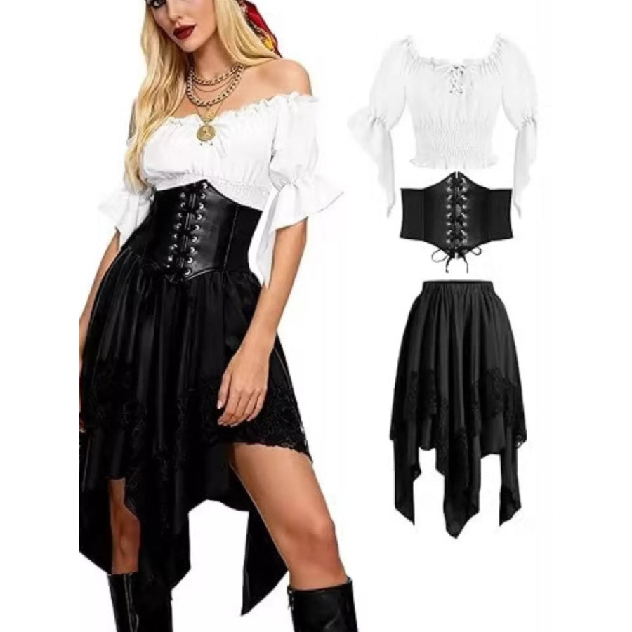 Full Size Off-Shoulder Top & Belly Band and Skirt Set Plus Apparel Accessories