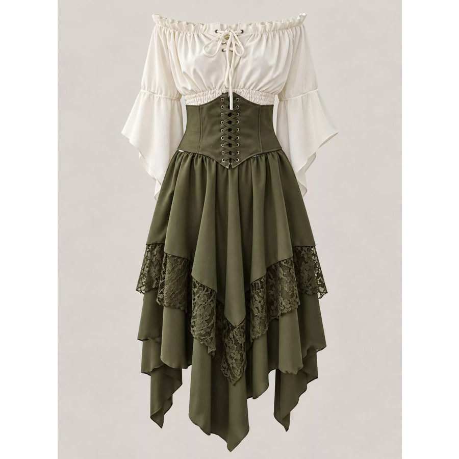 Full Size Off-Shoulder Top & Belly Band and Skirt Set Plus Apparel Accessories