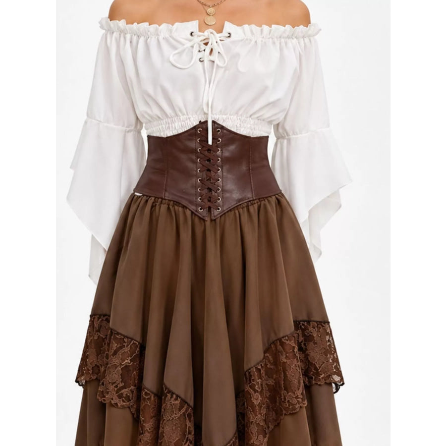 Full Size Off-Shoulder Top & Belly Band and Skirt Set Plus Apparel Accessories