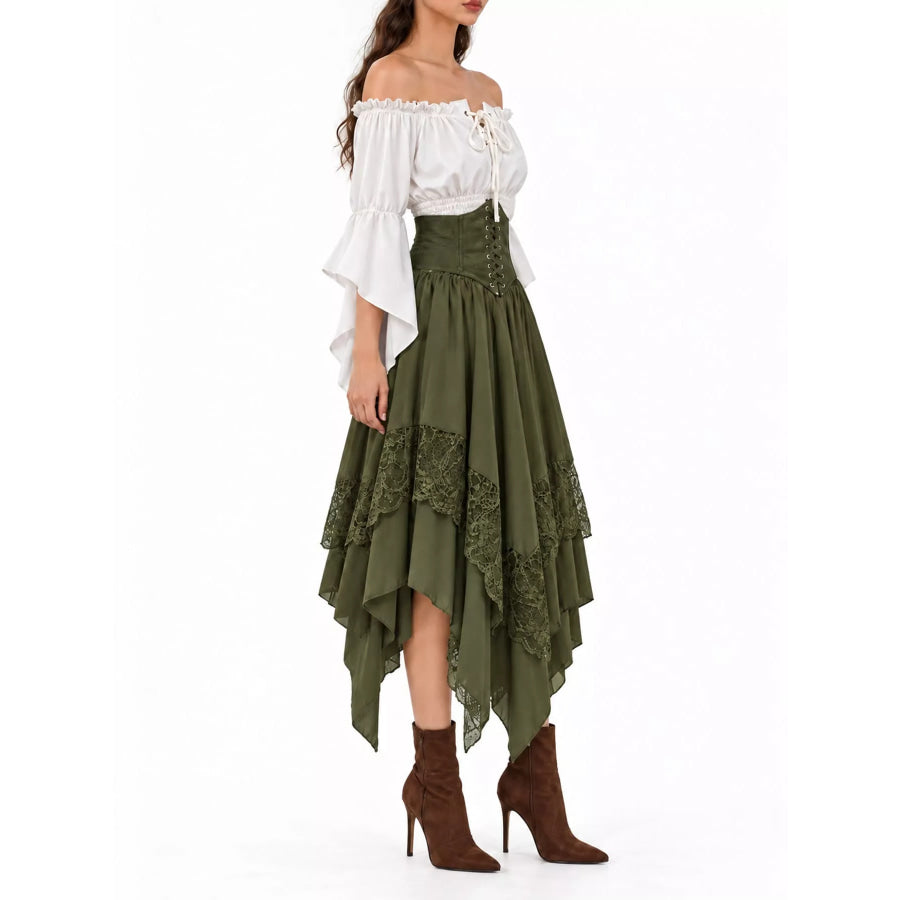 Full Size Off-Shoulder Top & Belly Band and Skirt Set Plus Army Green-3-Piece / S Apparel Accessories