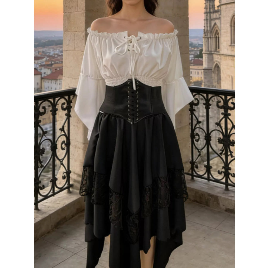Full Size Off-Shoulder Top & Belly Band and Skirt Set Plus Black-3-Piece / S Apparel Accessories