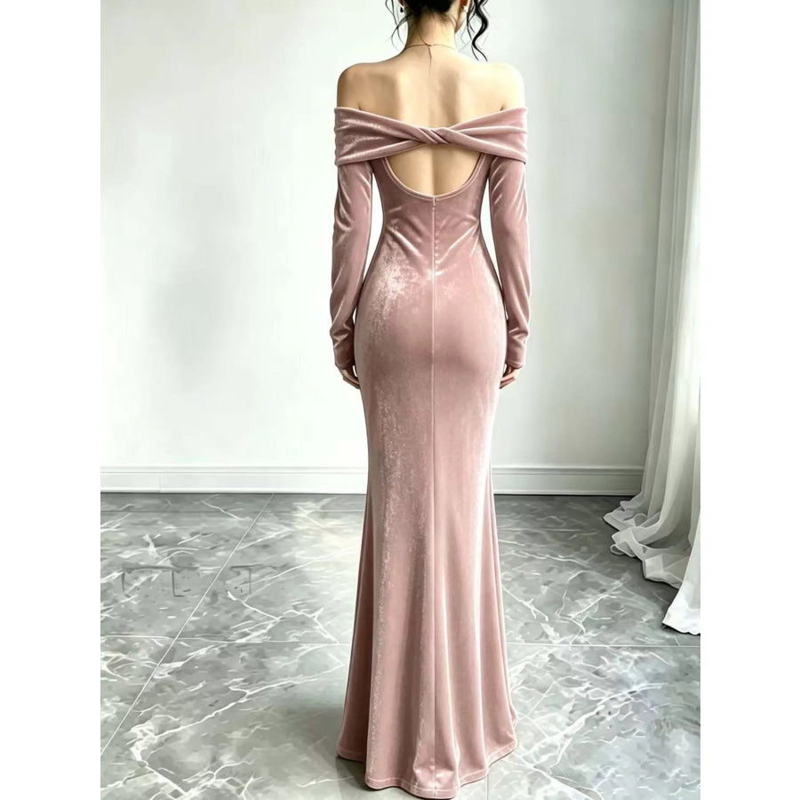 Full Size Off-Shoulder Velvet Mermaid Maxi Dress Plus Apparel and Accessories
