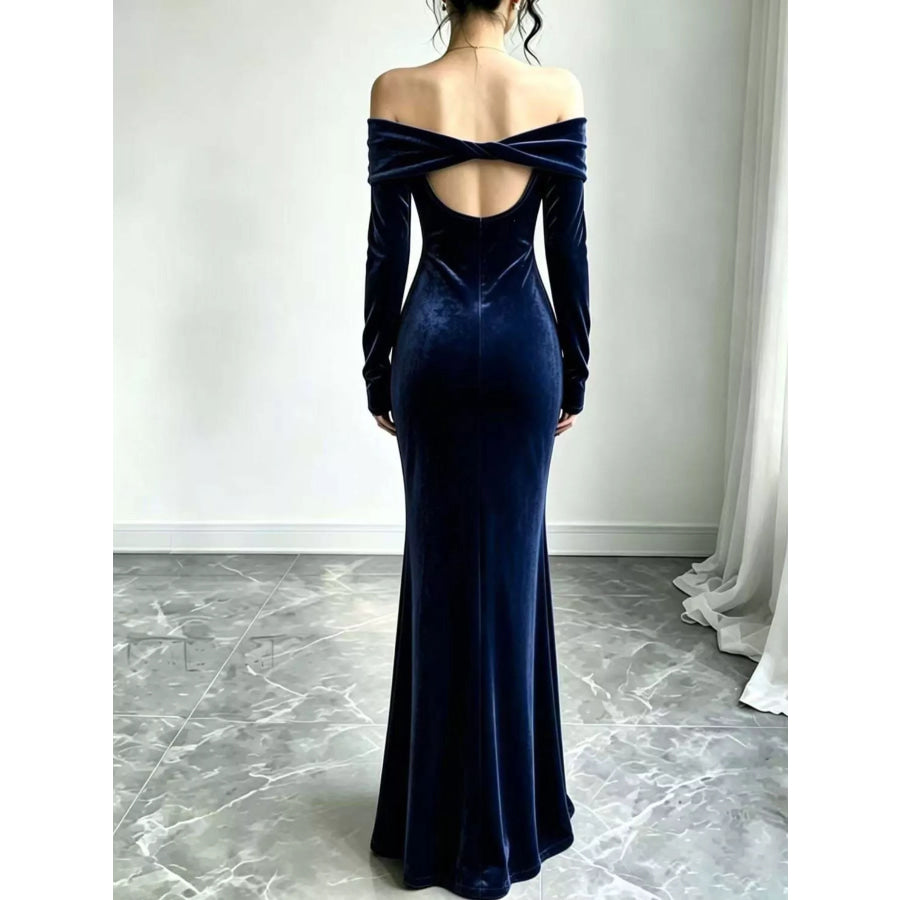 Full Size Off-Shoulder Velvet Mermaid Maxi Dress Plus Apparel and Accessories