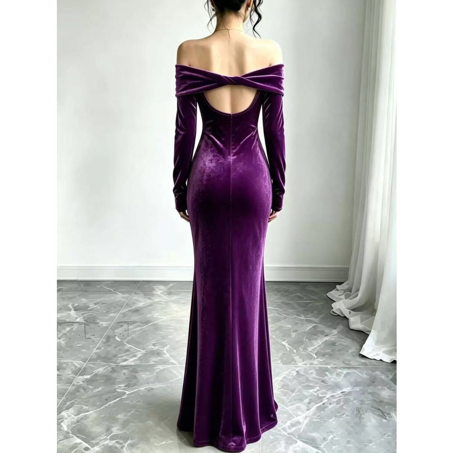 Full Size Off-Shoulder Velvet Mermaid Maxi Dress Plus Apparel and Accessories