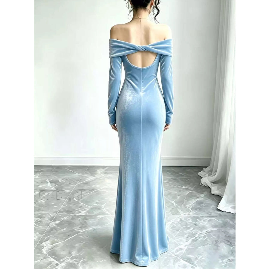 Full Size Off-Shoulder Velvet Mermaid Maxi Dress Plus Apparel and Accessories