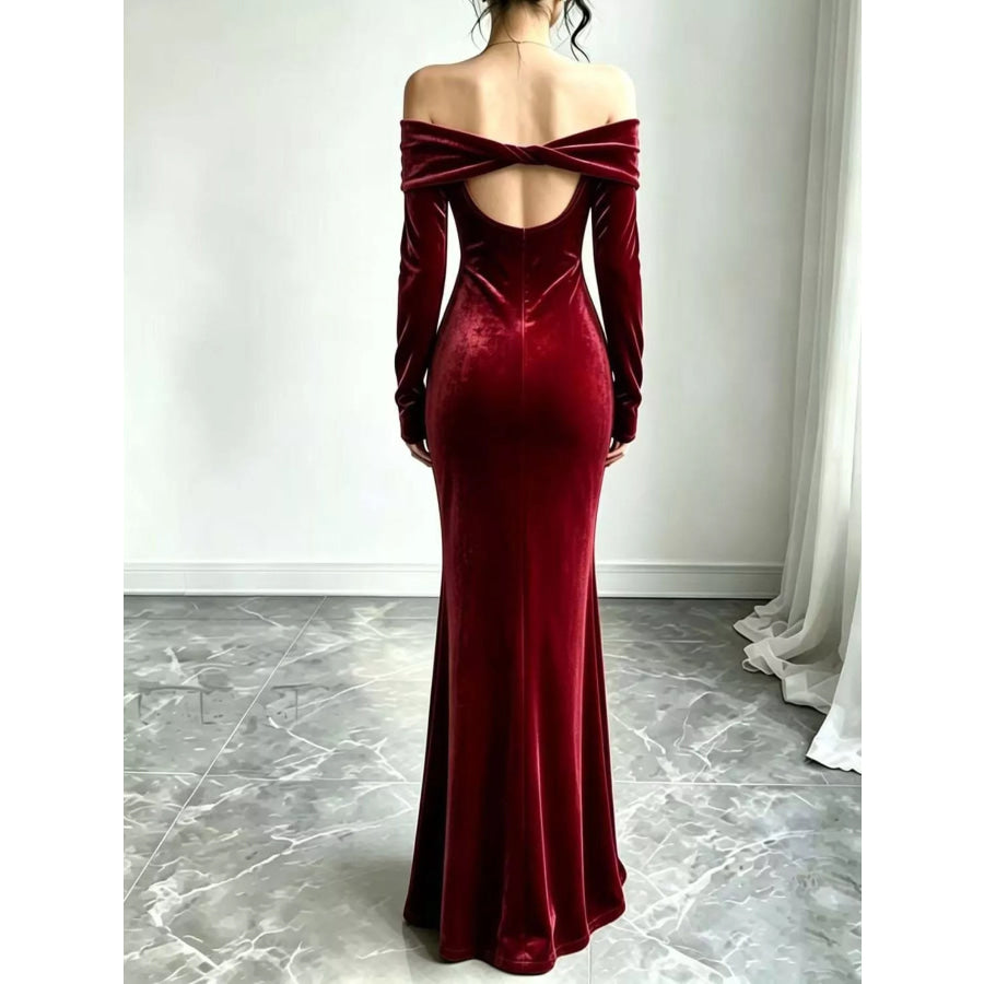 Full Size Off-Shoulder Velvet Mermaid Maxi Dress Plus Apparel and Accessories