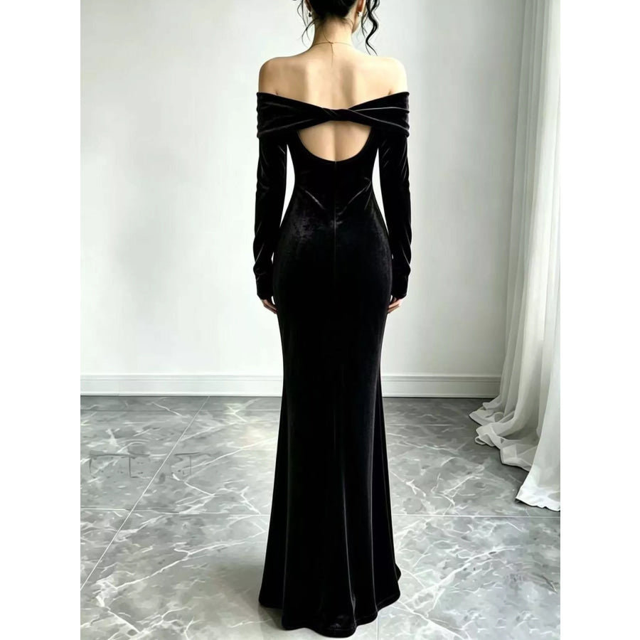 Full Size Off-Shoulder Velvet Mermaid Maxi Dress Plus Apparel and Accessories